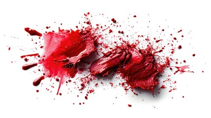 A close-up shot of a red paint splatter on a white surface, suitable for use in designs and illustrations