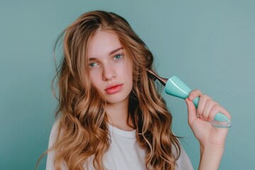 A close-up image of a woman gently brushing her hair with a brush - Powered by Adobe