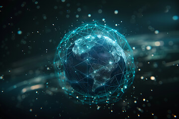 An abstract holographic planet Earth with numerous connection points symbolizing the vastness of social networks and global connectivity.