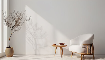 Interior of modern living room with soft armchair, table and tre