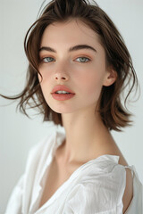 Portrait of a Beautiful Woman with Short Hair and Freckles in Natural Light
