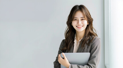 ノートパソコンを持つ女性