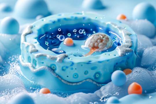 Close-up of an abstract cellular structure with blue and orange details in a scientific environment, , Test tube babies reproduction