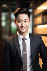 Fototapeta premium A professional man posing for a photo shoot, dressed in a suit and tie