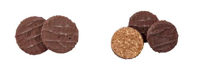 set of oat chocolate cookies isolated on white or transparent PNG