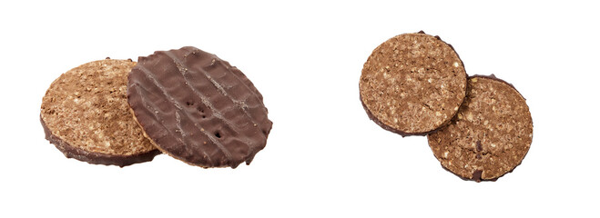 set of oat chocolate cookies isolated on white or transparent PNG