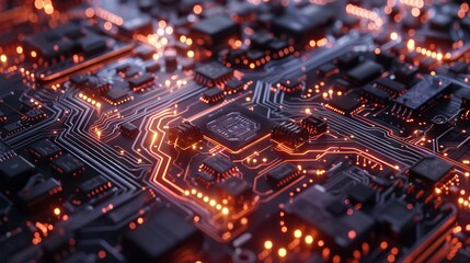 Obraz premium A detailed close-up of an advanced AI chip with intricate circuitry and glowing elements symbolizing cutting-edge technology