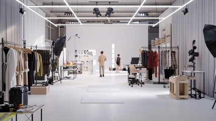 Behind the Scenes Glamorous Fashion Show Backstage with Models Makeup Stations and Couture Clothing