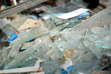 Glass shards broken in a container