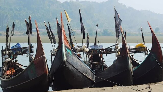 Traditional Bangladeshi Moon boats Inani Cox's Bazar Bangladesh