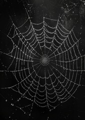 Obraz premium Close-up of dew drops on a spider web, showcasing nature's intricacy. 