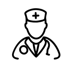 Obraz premium Outline Icon of a Doctor with Stethoscope, Representing Medical Profession, Healthcare, and Patient Care.