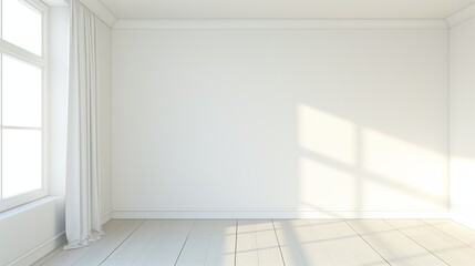 Bright white interior with curtains and sunlight