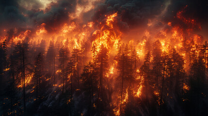 A strong fire destroyed a large forest area. Ecological catastrophe.
