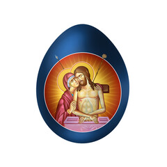 King of Glory. Easter blue egg in Byzantine style. Religious illustration isolated