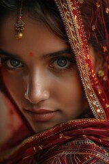 Fototapeta premium A close-up shot of a woman wearing a red veil, her face not visible