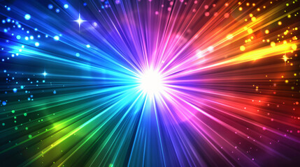 Fototapeta premium Vibrant light rays digitally illustrated exploding from a central point