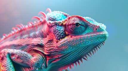 Obraz premium A colorful chameleon with a green head and a blue tail. The image is a colorful and vibrant representation of the chameleon