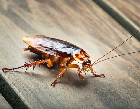 Cockroach on wooden background