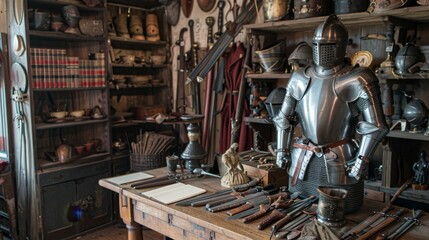 Timeless Treasures Authentic Historical Costumes Armor and Weapons in a Reenactor's Gear Room