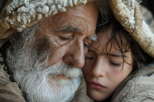 - [ ] The parable of the prodigal son, depicted with emotional detail, showing the son's return and the father's joyous embrace, capturing the themes of forgiveness and redemption