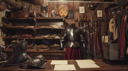 Timeless Treasures Authentic Historical Costumes Armor and Weapons in a Reenactor's Gear Room