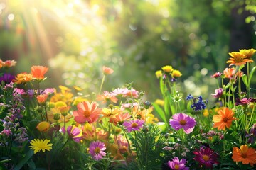 Vibrant wildflowers bask in the warm sunshine