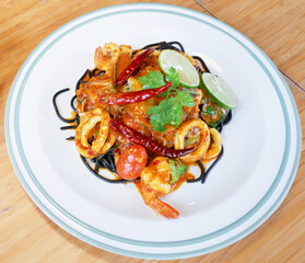Tom Yum Seafood Black Spaghetti