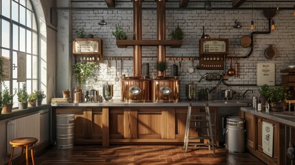 Artisanal Homebrewing Custom Labels Fresh Hops and Business Cards in a Cozy Kitchen