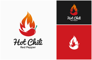 Hot Chili Red Pepper Spicy Cayenne Paprika Fire Flame Burn Fiery Vector Logo Design Illustration