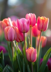 Obraz premium Colorful tulips in a garden, ideal for springtime themes. 