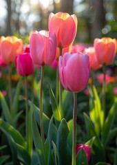 Colorful tulips in a garden, ideal for springtime themes. 