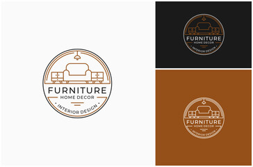 Obraz premium Interior Furniture Furnishing Living Room Sofa Circle Badge Stamp Vector Logo Design Illustration