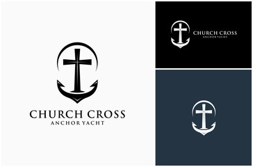 Church Cross Christ Faith God Worship Nautical Anchor Ship Vessel Vector Logo Design Illustration
