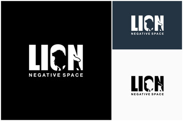 Lion Leo Mane Wild Animal Silhouette Negative Space Text Wordmark Letter Vector Logo Design Illustration