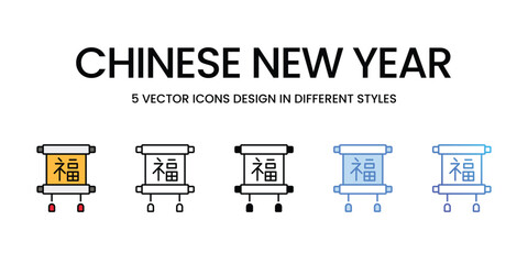 Chinese New Year icons vector set stock illustration.