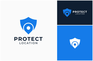 Shield Protect Security Safety Privacy Location Place Pin Map Vector Logo Design Illustration
