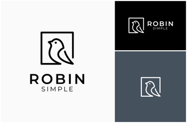 Robin Bird Perched Sparrow Pigeon Dove Continuous Line Art Square Vector Logo Design Illustration
