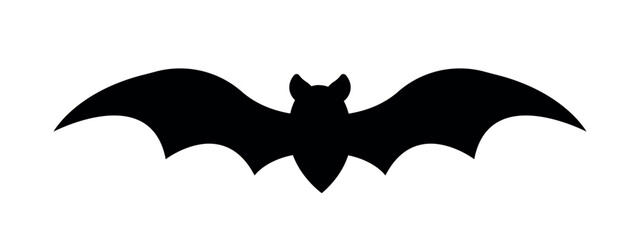 bat silhouette, halloween symbol, party decoration element, black vector icon on white background.