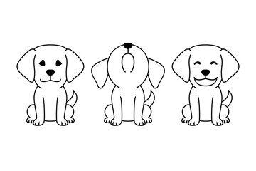 Set of vector cartoon character cute labrador retriever dog for design.