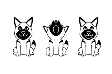 Set of vector cartoon character cute german shepherd dog for design.