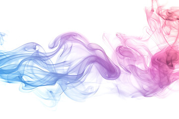 Fototapeta premium A mesmerizing display of colored smoke swirling gracefully against a pristine white background, creating a captivating visual effect.
