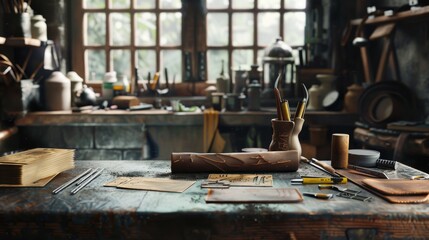 Artisan's Haven Handcrafted Leather Goods Tools on Workbench