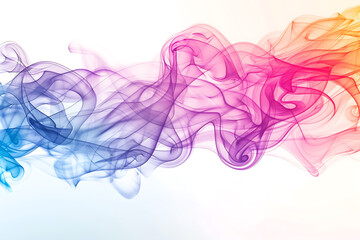 A mesmerizing display of colored smoke swirling gracefully against a pristine white background, creating a captivating visual effect.