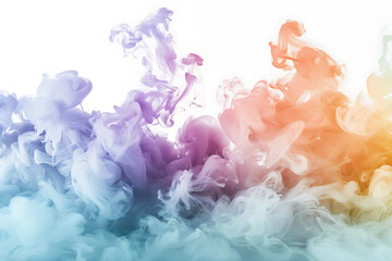 Obraz premium A mesmerizing display of colored smoke swirling gracefully against a pristine white background, creating a captivating visual effect.