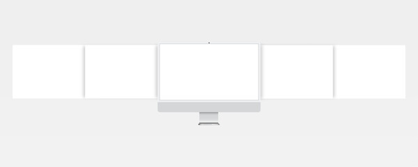 iMac monitor with blank screen and blank framework web pages. Template for responsive web-design and business presentation. 