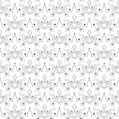 Antique seamless background. Floral monochrome pattern in classic style. Subtle design of swirls and curved lines. Minimalist graphic background. Ornamental coloring page. Diagonal mosaic tiles.
