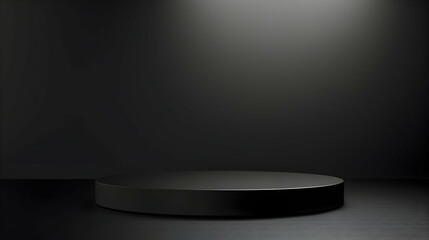 Black podium or pedestal display on dark background with long platform Blank product shelf standing backdrop 3D ing