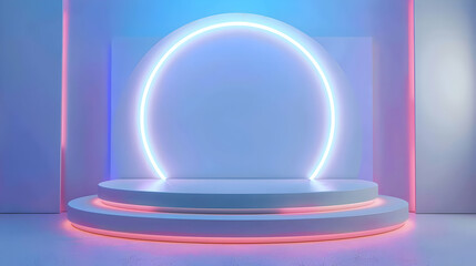 Podium background 3D light tech stage future platform game abstract Podium 3D background technology room product circle glow effect portal stand studio scene white design ring mode