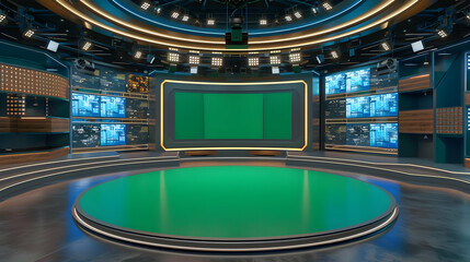 Virtual TV Studio Set Green screen background 3d Rendering